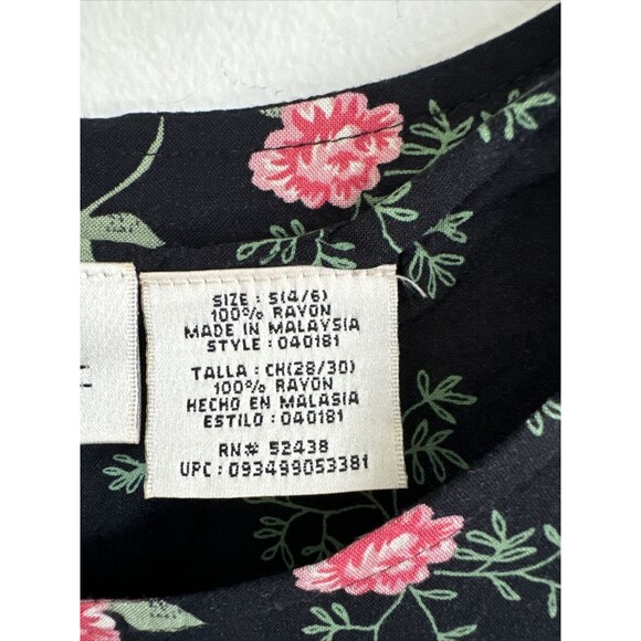 Vintage Kathie Lee Dress Black Floral Sleeveless Slip Tank Tie Back Size 4/6 - Picture 5 of 10